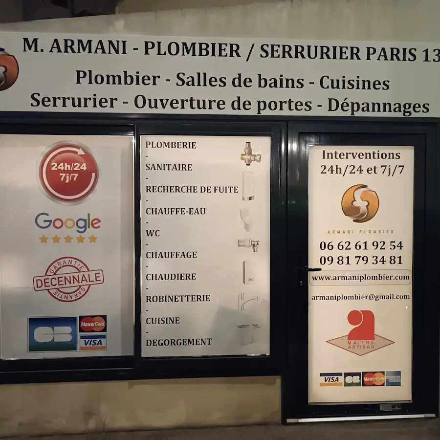 M. Armani 24/7 Plombier / Serrurier / Electricien Paris 13 - Meilleur Ouvrier de France 2014 - Plombier Paris 13